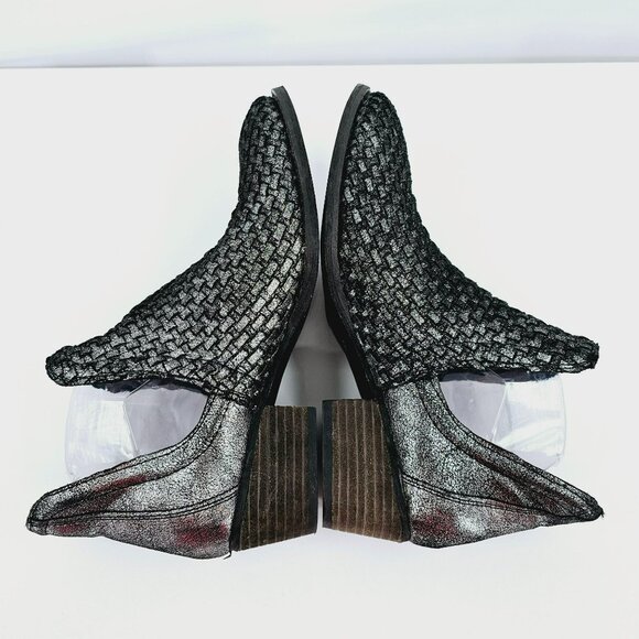 Very Volatile Ankle Bootie 9 Velacruz Metallic Pewter Leather Stacked Heel Woven - Picture 9 of 13